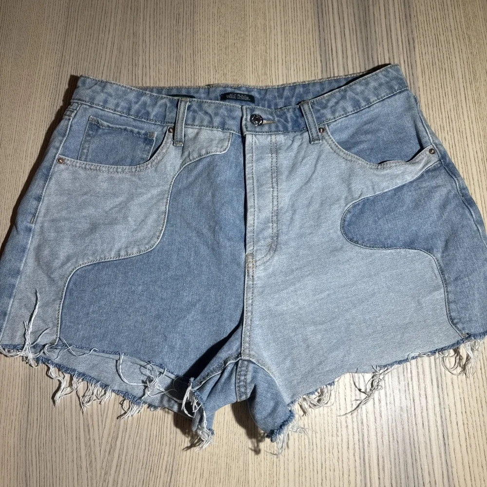 Wild Fable Blue Two-Tone Patchwork Super High-Rise Cutoff Denim Shorts Size 12